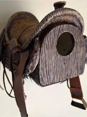Handcrafted Saddle-Style Birdhouse in Weathered Brown
